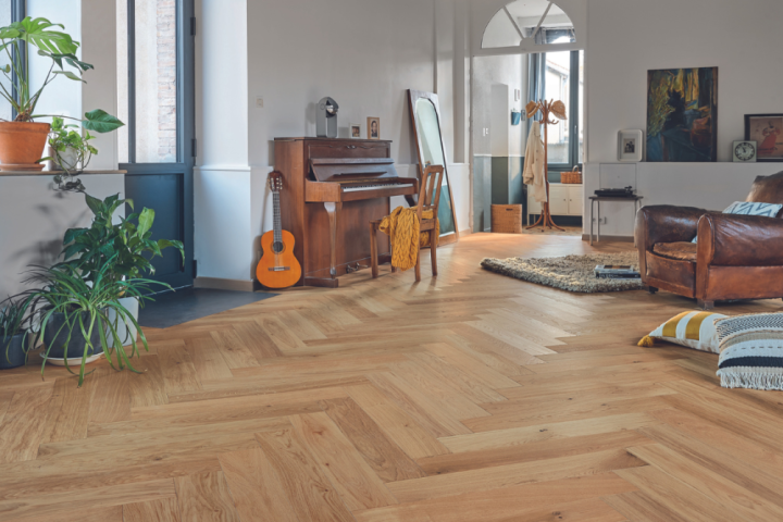 Parquet bois chêne authentique en chevron