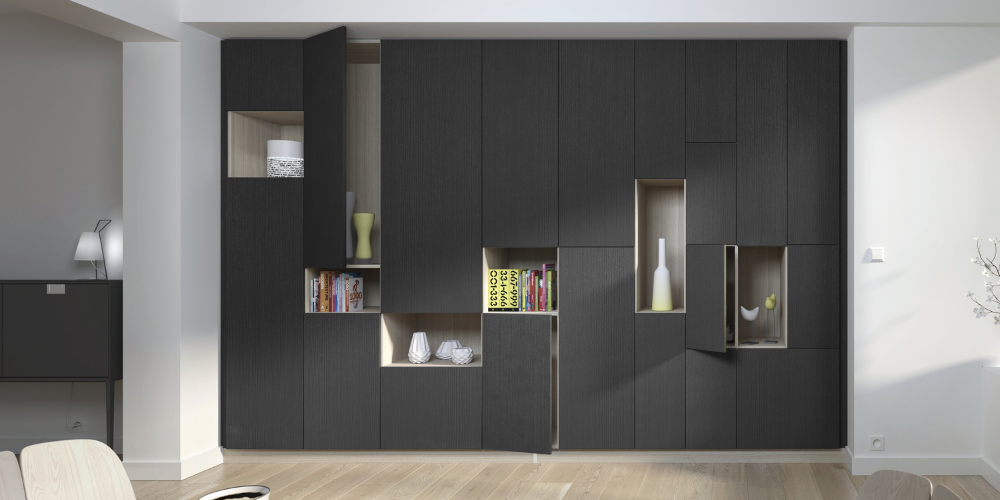 Exemple de réalisation de placard intérieur avec les solutions de dressing sur mesure Sogal placard-interieur-porte-de-placard-design-contemporain-placard-noir-salon-sur-mesure