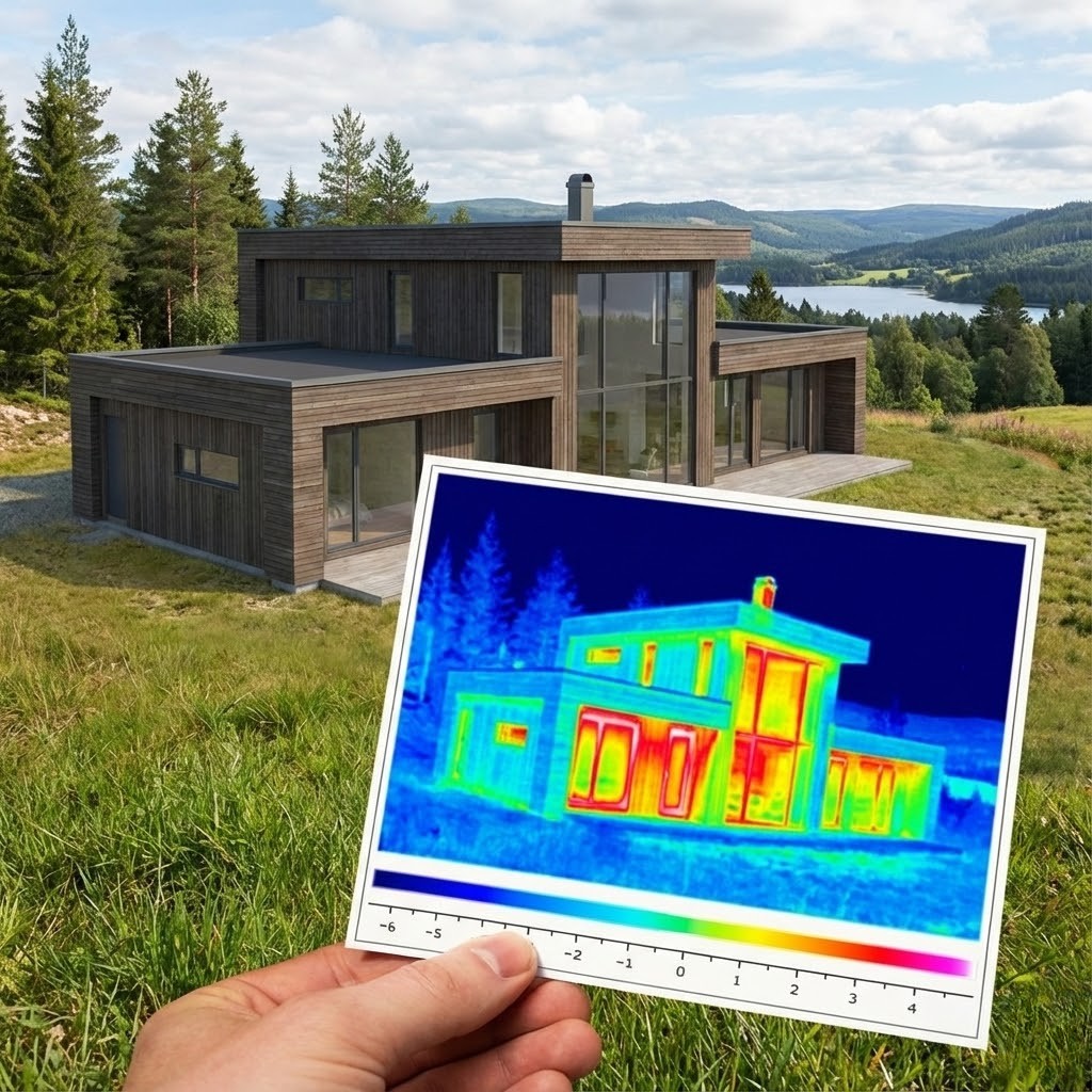 Image thermique montrant les zones de déperdition d’une maison avant isolation extérieure